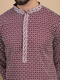 Anouk Embroidered Thread Work Cotton Mandarin Collar Straight Kurta with Churidar