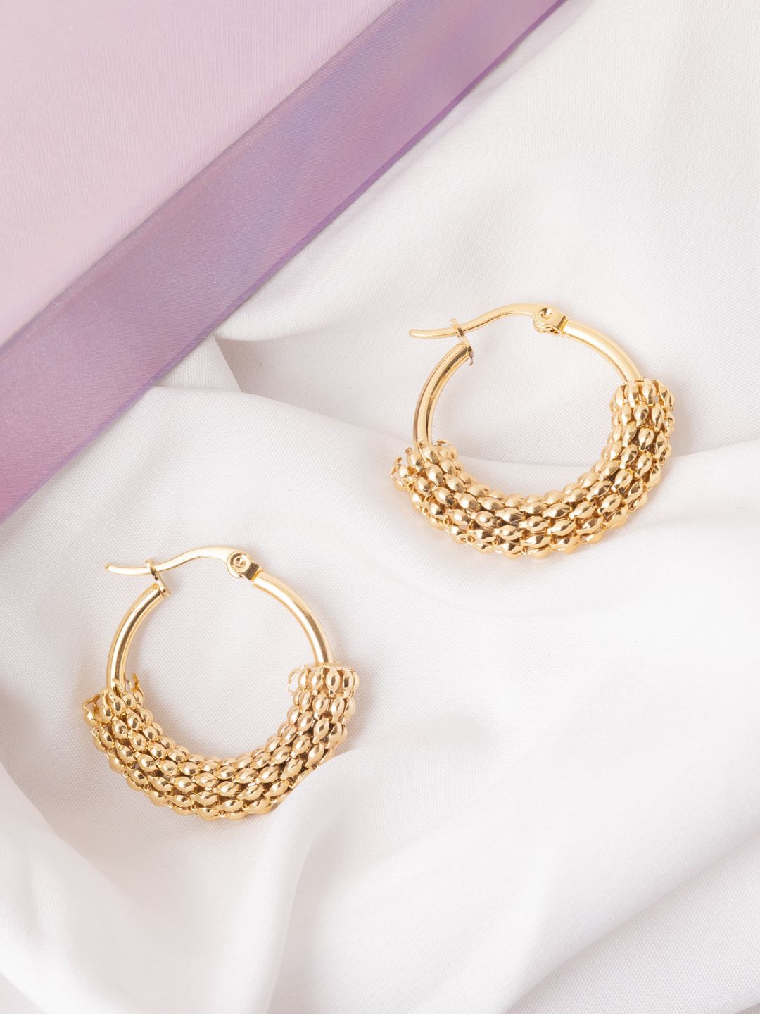 VOGUE PANASH Stainless Steel 18K Gold-Plated Circular Shape Hoop Earrings