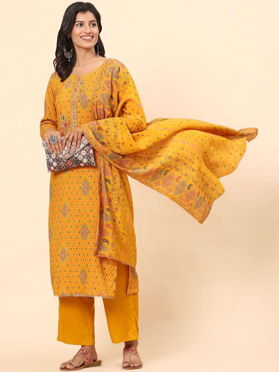 Mamicha Women Ethnic Motifs Embroidered Regular Thread Work Pure Cotton Kurta with Palazzos & With Dupatta
