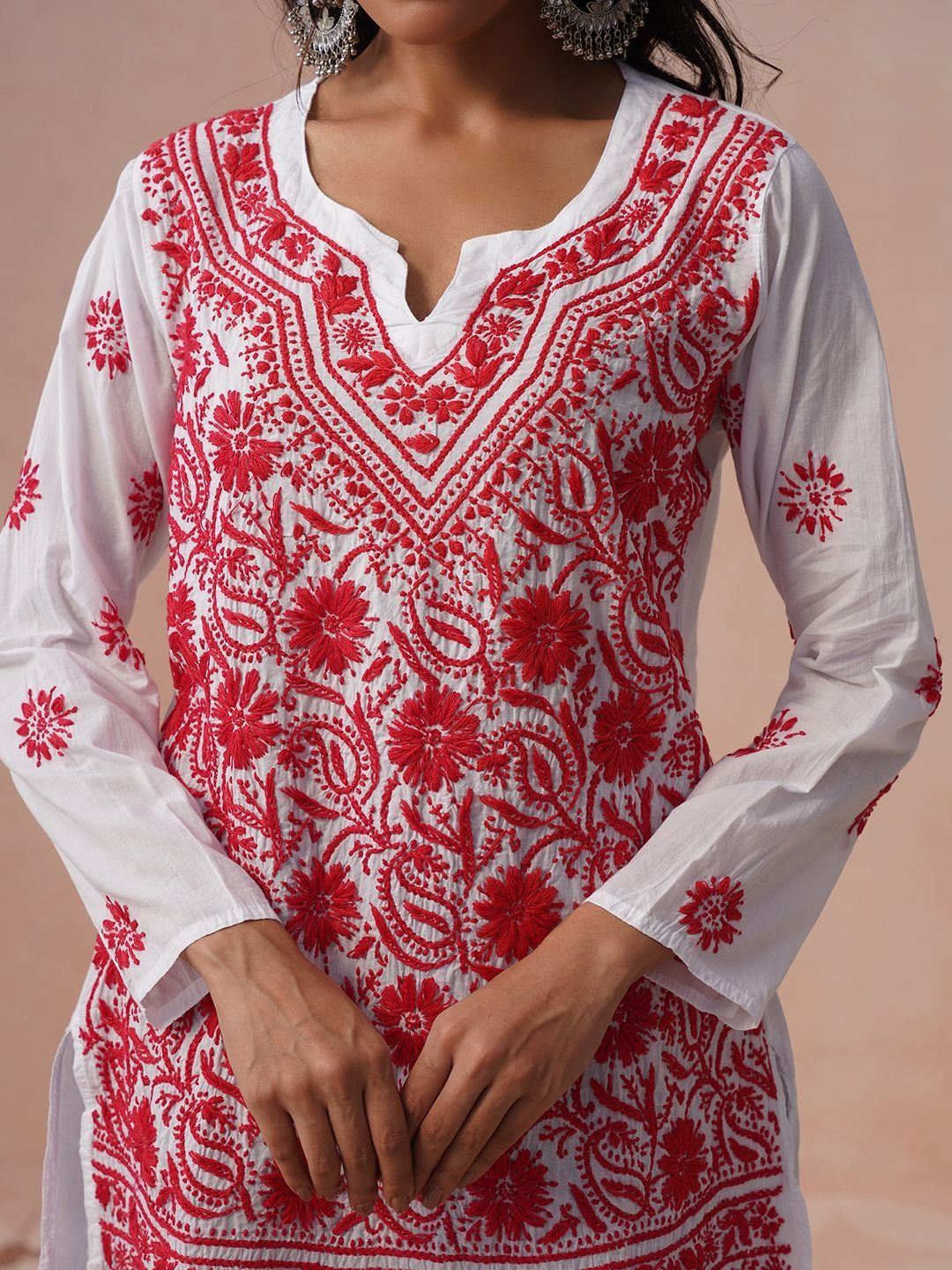 Rumah Wanita Chikankari Kurta Chikankari Sulaman Bunga