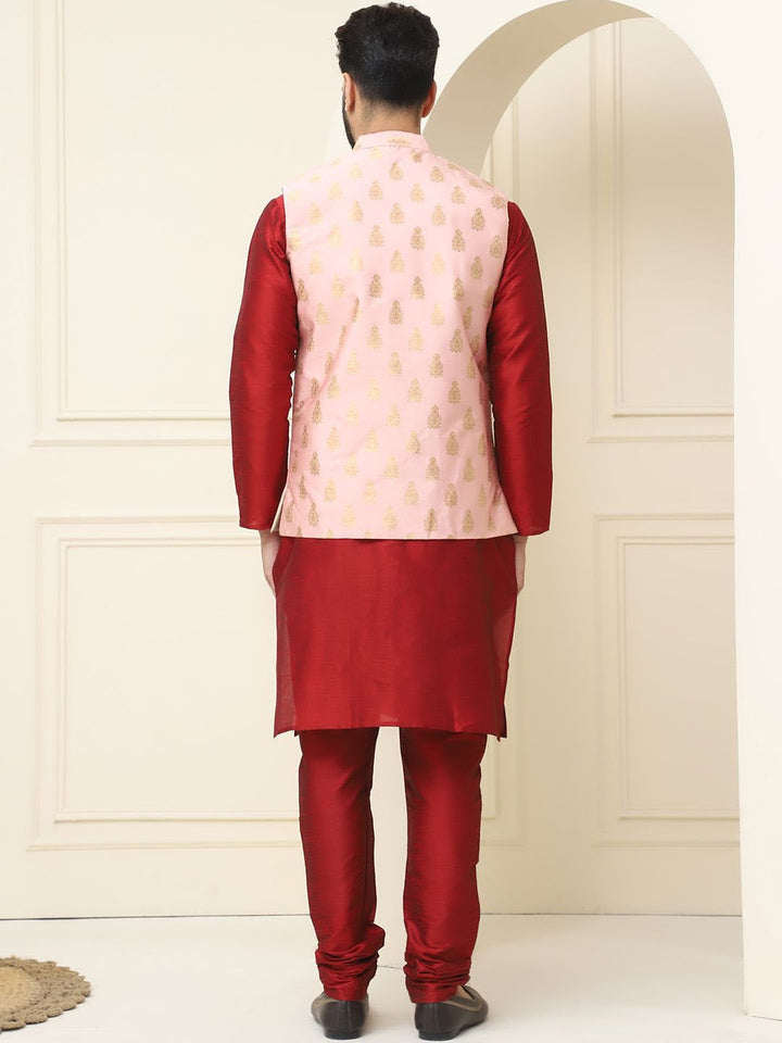 SOJANYA Mandarin Collar Silk Cotton Straight Kurta dengan jaket Churidar & Nehru