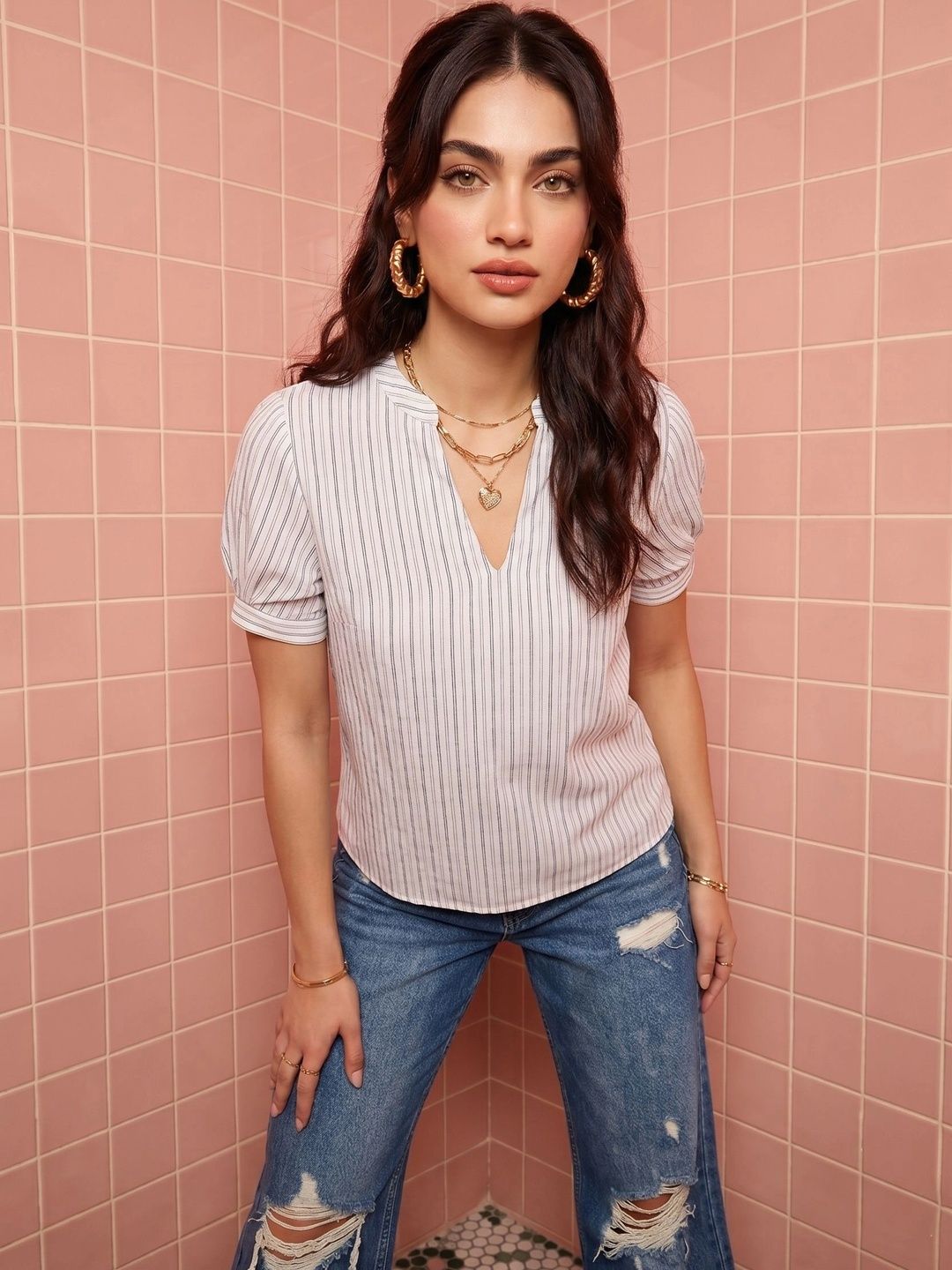 Mamicha Striped Puff Sleeve Top