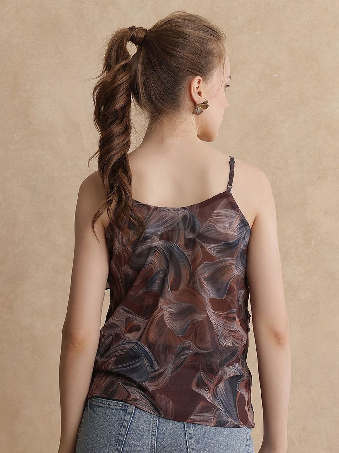 RAREISM Women Abstract Printed Ruffle Details Top