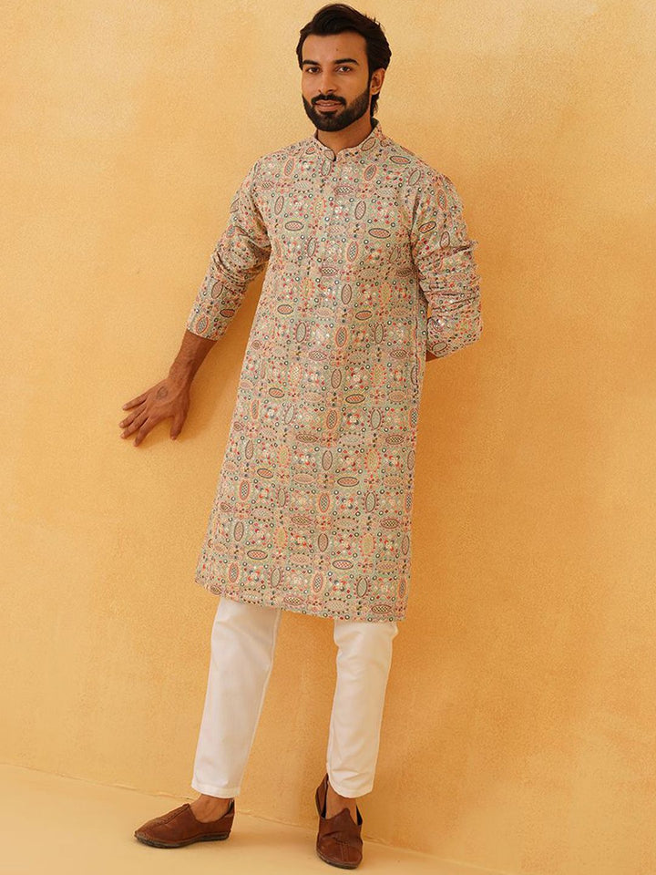 SOJANYA LUXE Lelaki Sulam Benang Kerja Georgette Kurta
