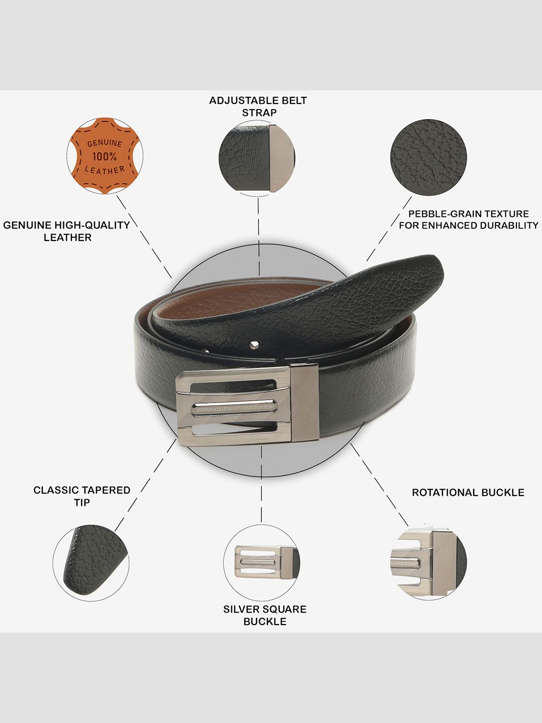 Teakwood Leathers Men Textured Leather Reversible Belt