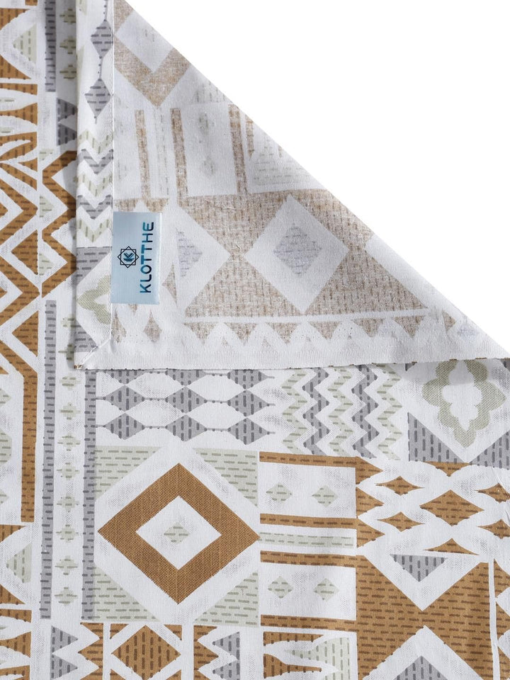 KLOTTHE White & Mustard Geometric Printed 400 TC Cotton Set Cadar King 2.70 m x 2.70 m