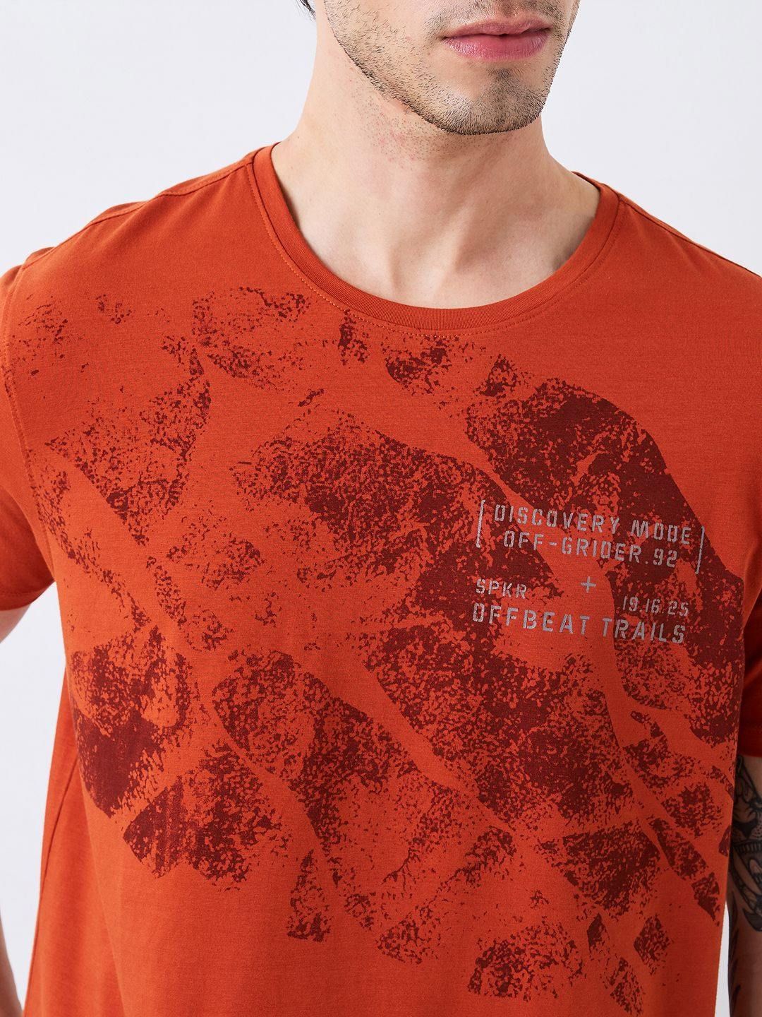 SPYKAR Men Abstract Printed Round Neck Cotton Slim Fit T-shirt