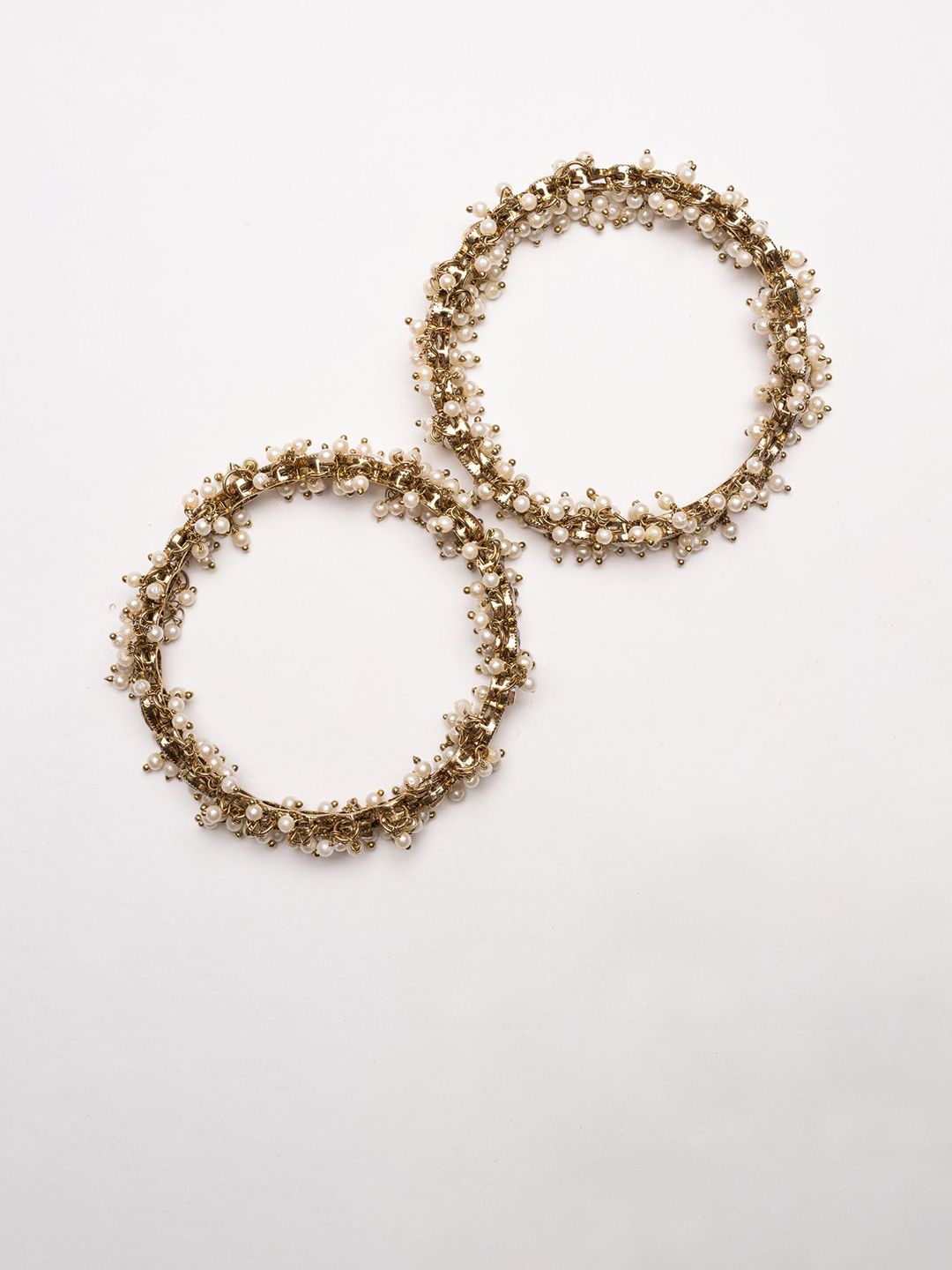 PANASH Set of 2 Gold-Plated American Diamond Stone Studded & Beaded Bangles