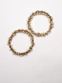 PANASH Set of 2 Gold-Plated American Diamond Stone Studded & Beaded Bangles
