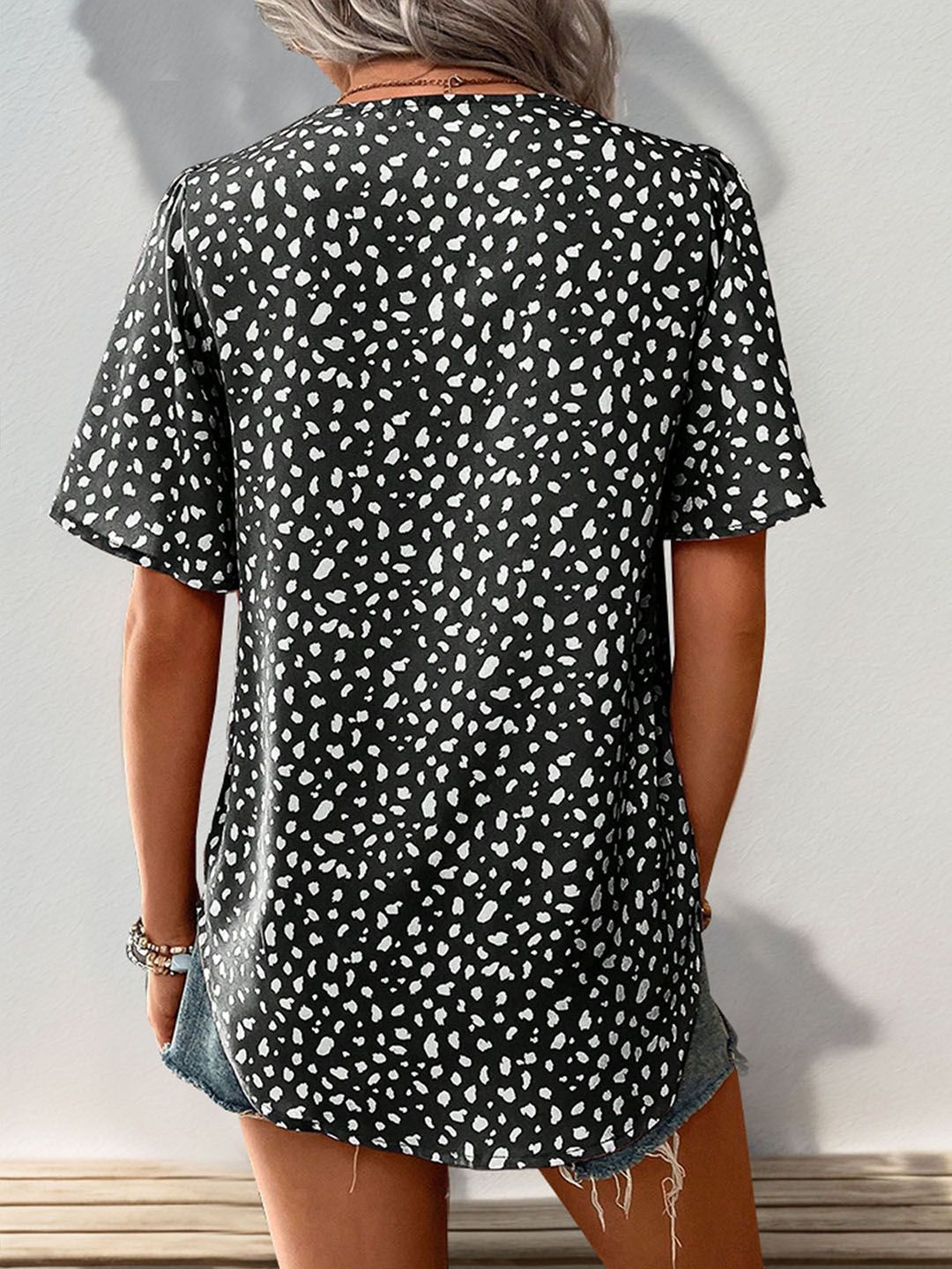 DressBerry Abstract Print Flared Sleeve Shirt Style Top