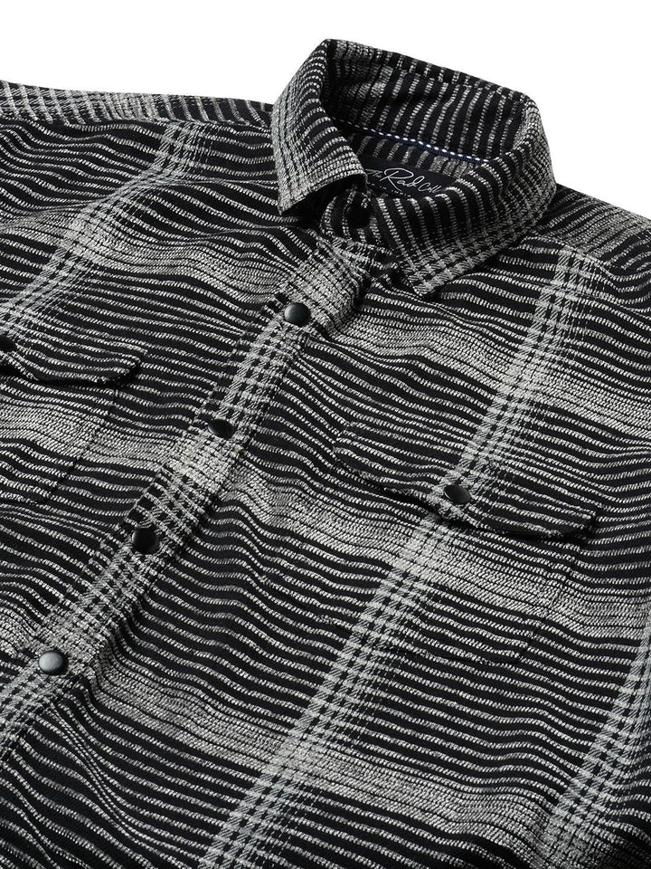 VASTRADO Men Black & White Checked Double Flap Pocket Textured Overshirt