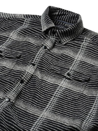 VASTRADO Men Black & White Checked Double Flap Pocket Textured Overshirt