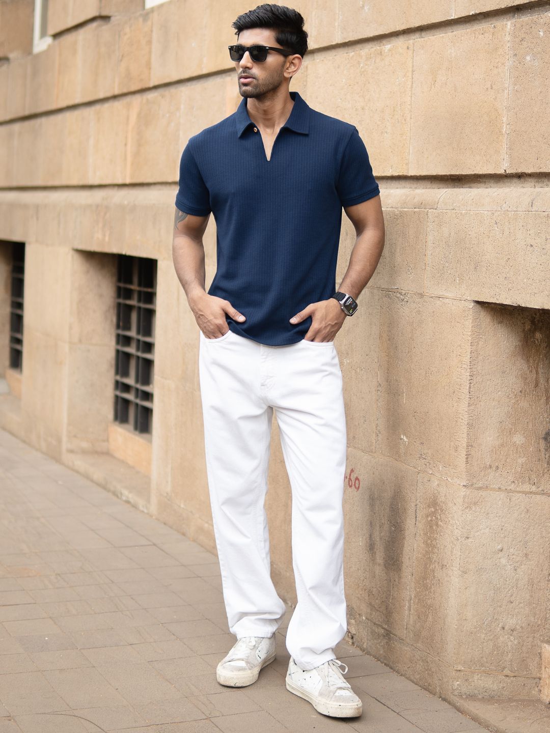 Powerlook Men Navy Structured Polo T-Shirt