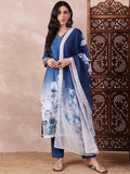 Kalini Floral Printed V-Neck Sequinned Straight Kurta dengan Seluar dan Dupatta