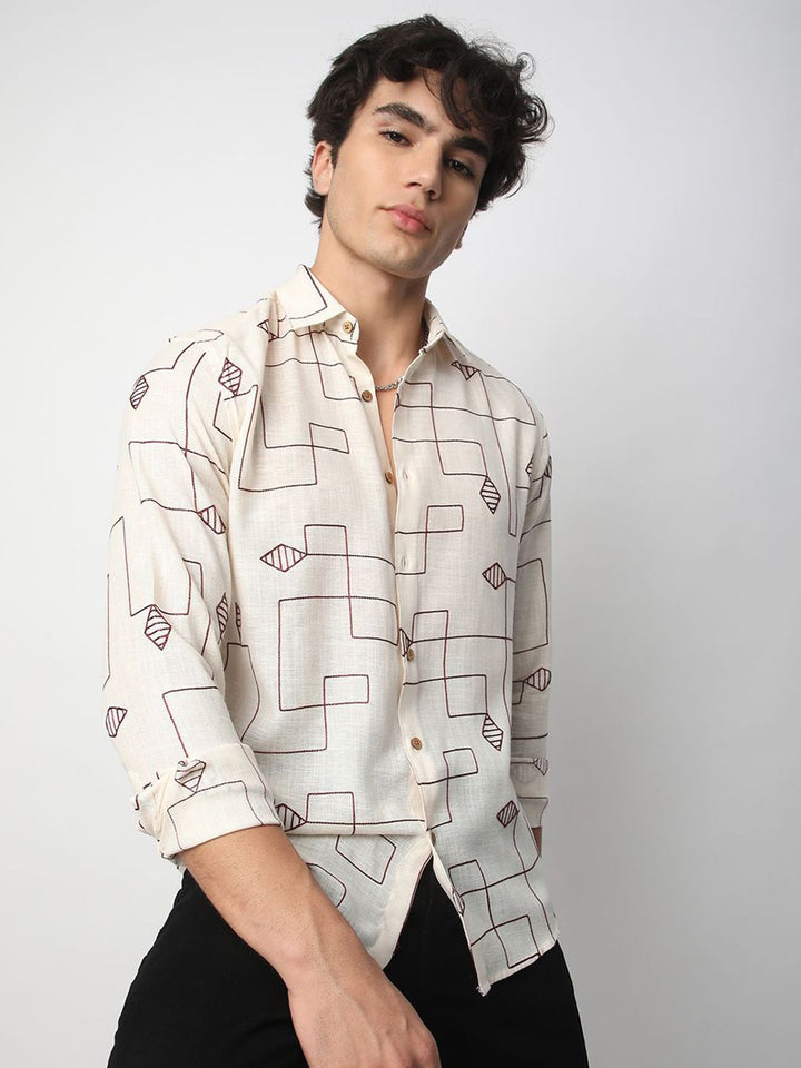 VASTRADO Men Classic Spread Collar Textured Cotton Slim Fit Casual Shirt