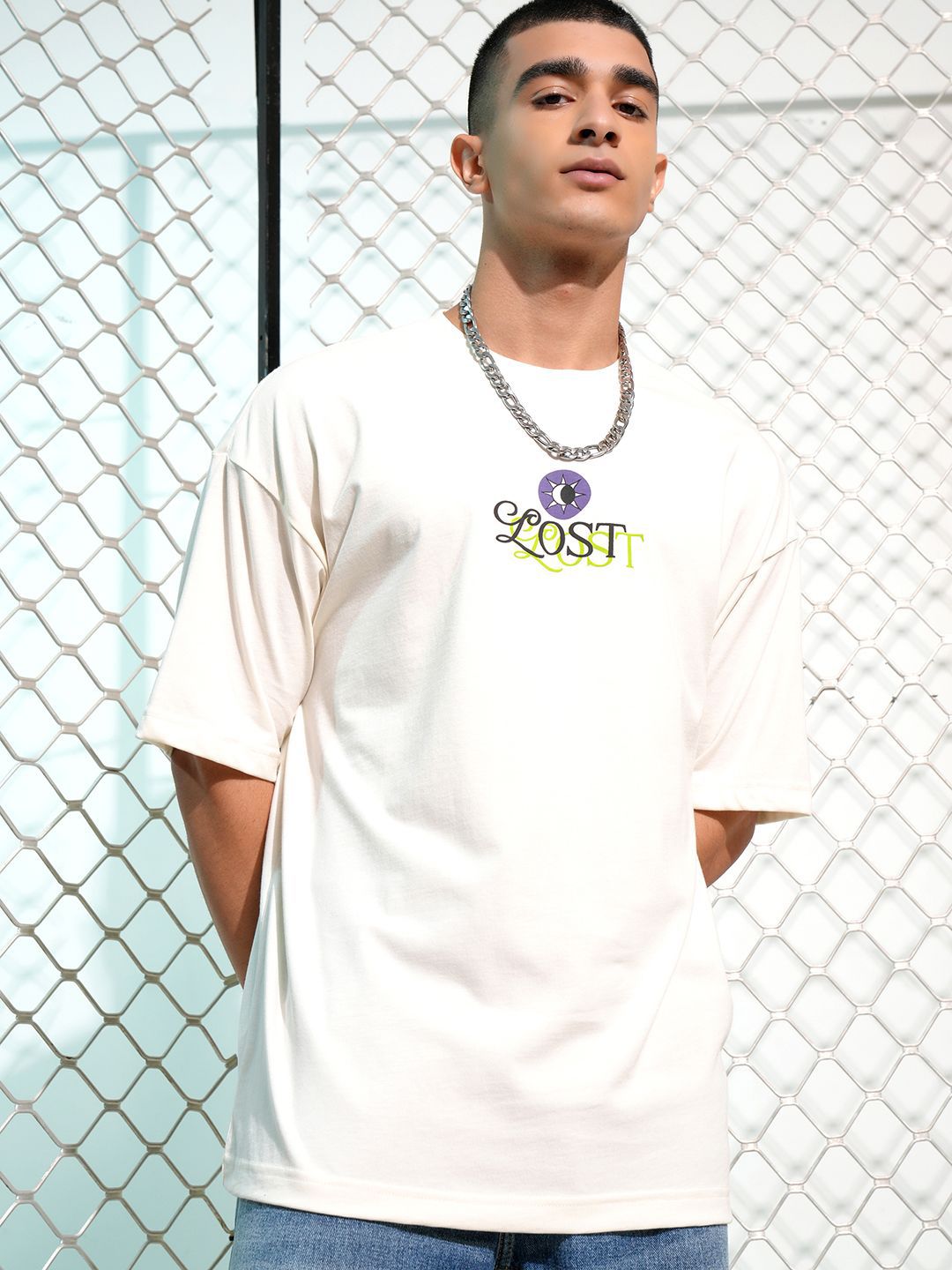HIGHLANDER Graphic Printed Round Neck Cotton Oversized T-shirt