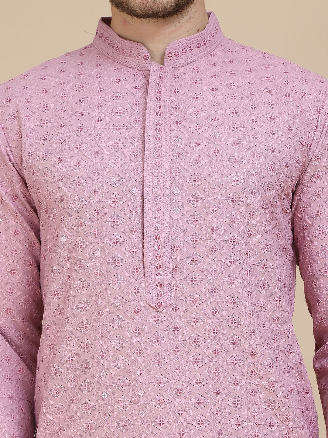 JOMPERS Men lelaki bersulam geometri sequinned kurta