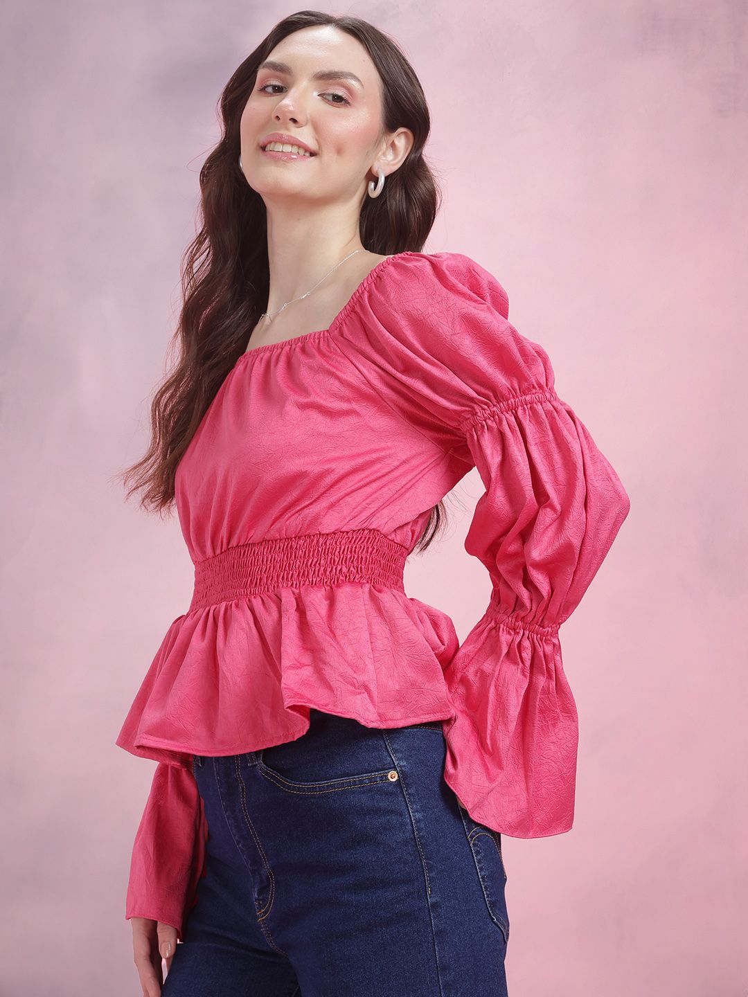 DressBerry Puff Sleeve Peplum Top