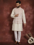 Anouk Men Floral Embroidered Thread Work Straight Kurta With Pyjama & Nehru Jacket