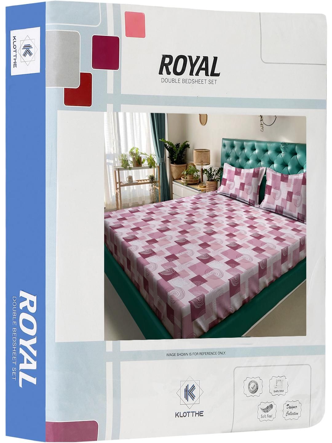 KLOTTHE Pink & Purple Geometric Printed 400 TC Cotton King Bedsheet Set 2.50 m x 2.25 m
