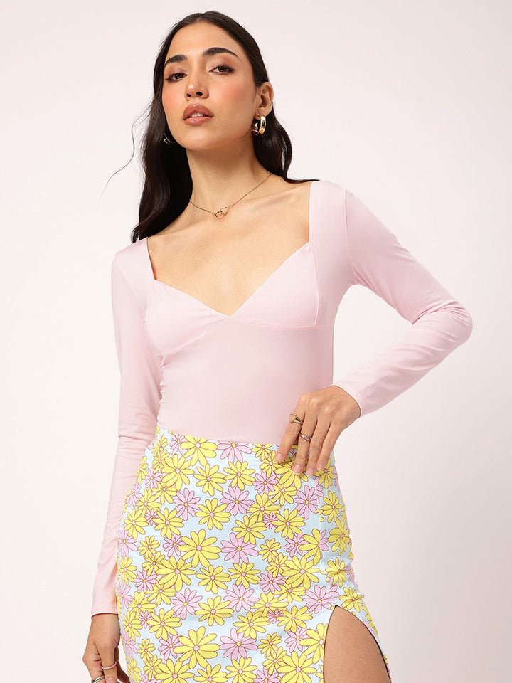 DressBerry Pastel Pink Paradise Sweetheart Neck Fitted Top
