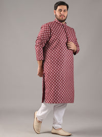 SOJANYA PLUS Plus Size Lelaki Motif Etnik Bercetak Kolar Jalur Kurta Lurus Dengan Piyama