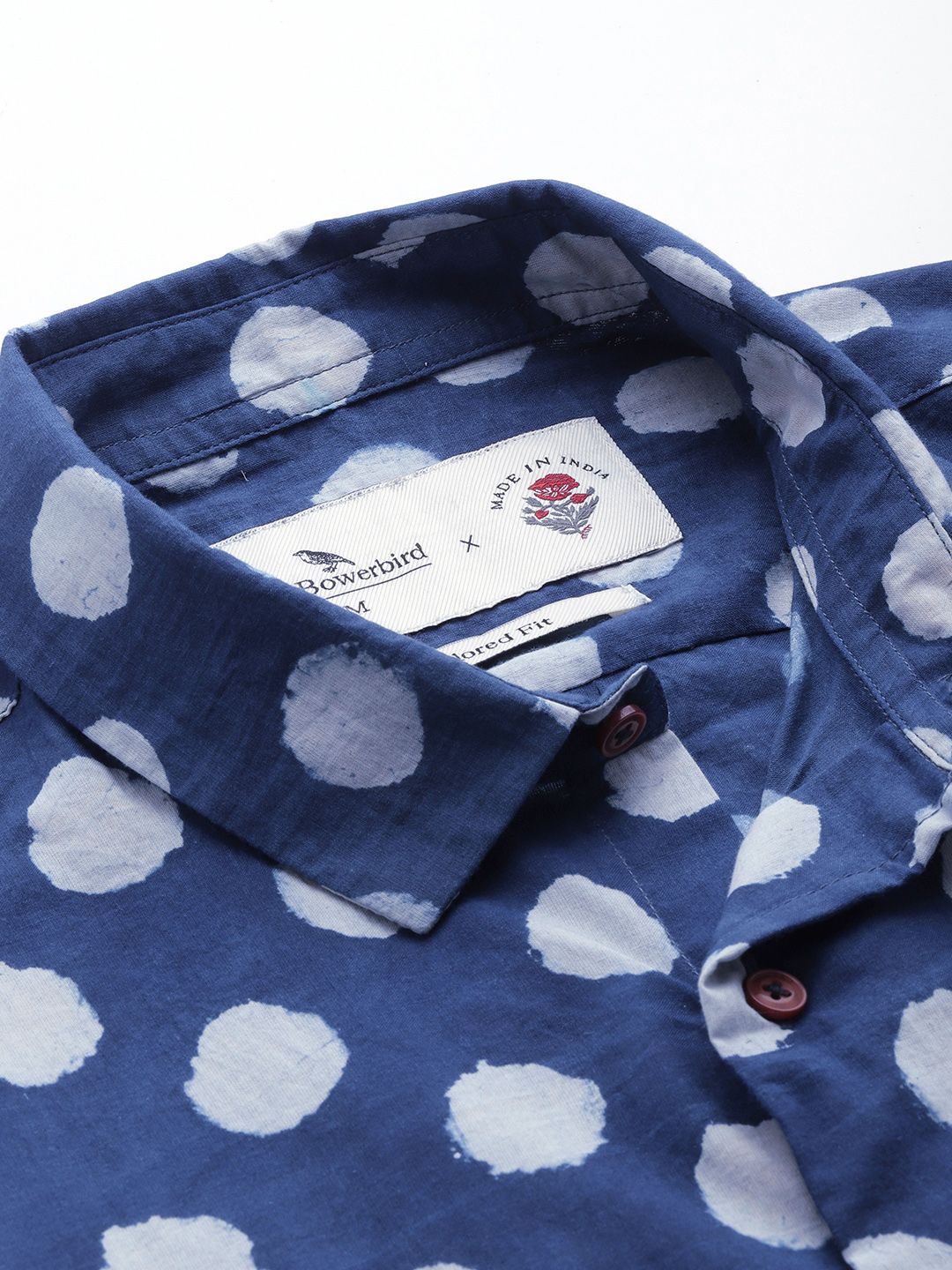 Mr Bowerbird Tailored Fit Organic Cotton Polka Dot Hand Printed Casual Shirt