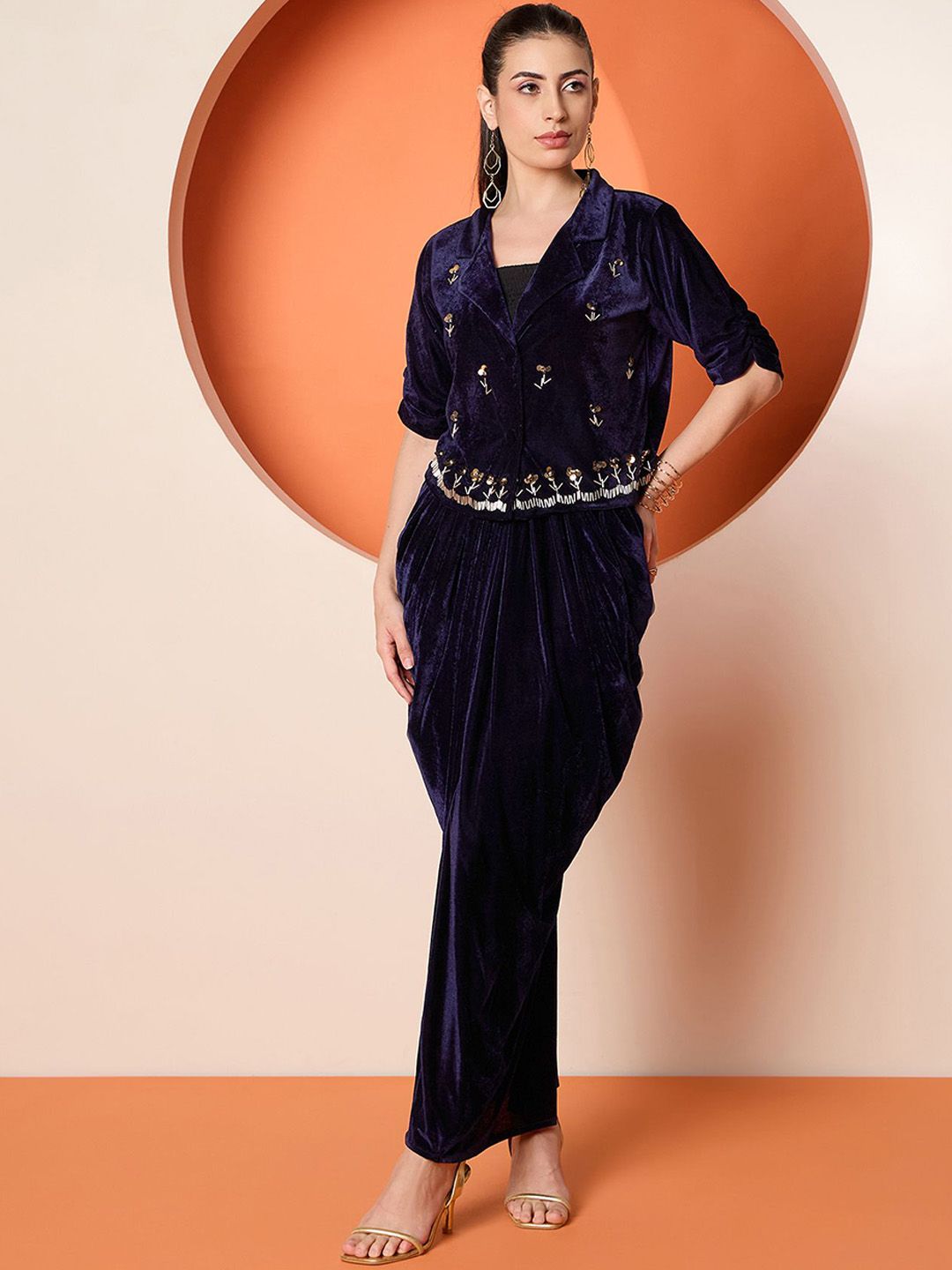 Antheaa Embellished Velvet Top With Skirt Co-Ords