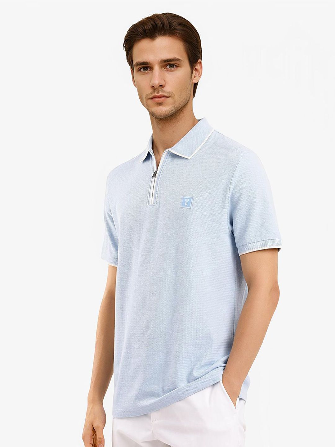 RARE RABBIT Men Solid Polo Collar Cotton T-shirt