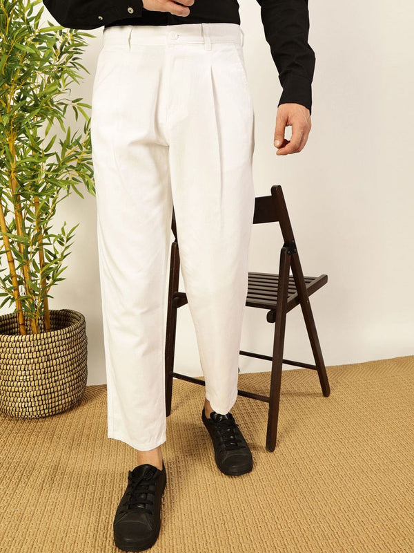 Thomas Scott Men Solid Smart Straight Fit Easy Wash Pleated Chinos Trousers