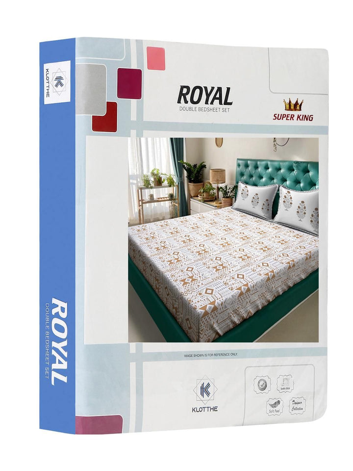 KLOTTHE Mustard Geometric Super King Bedsheet with 2 Pillow Covers