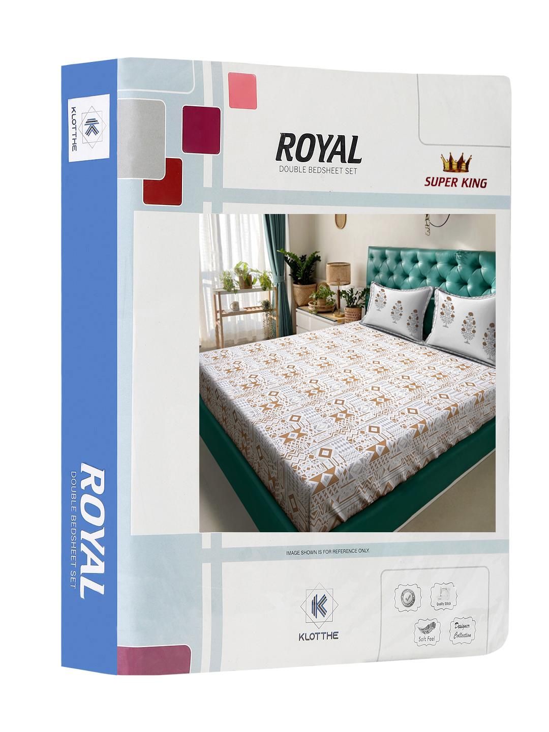 KLOTTHE Mustard Geometric Super King Bedsheet with 2 Pillow Covers