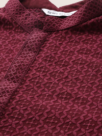 See Designs Geometric Embroidered Mandarin Collar Chikankari Straight Kurta