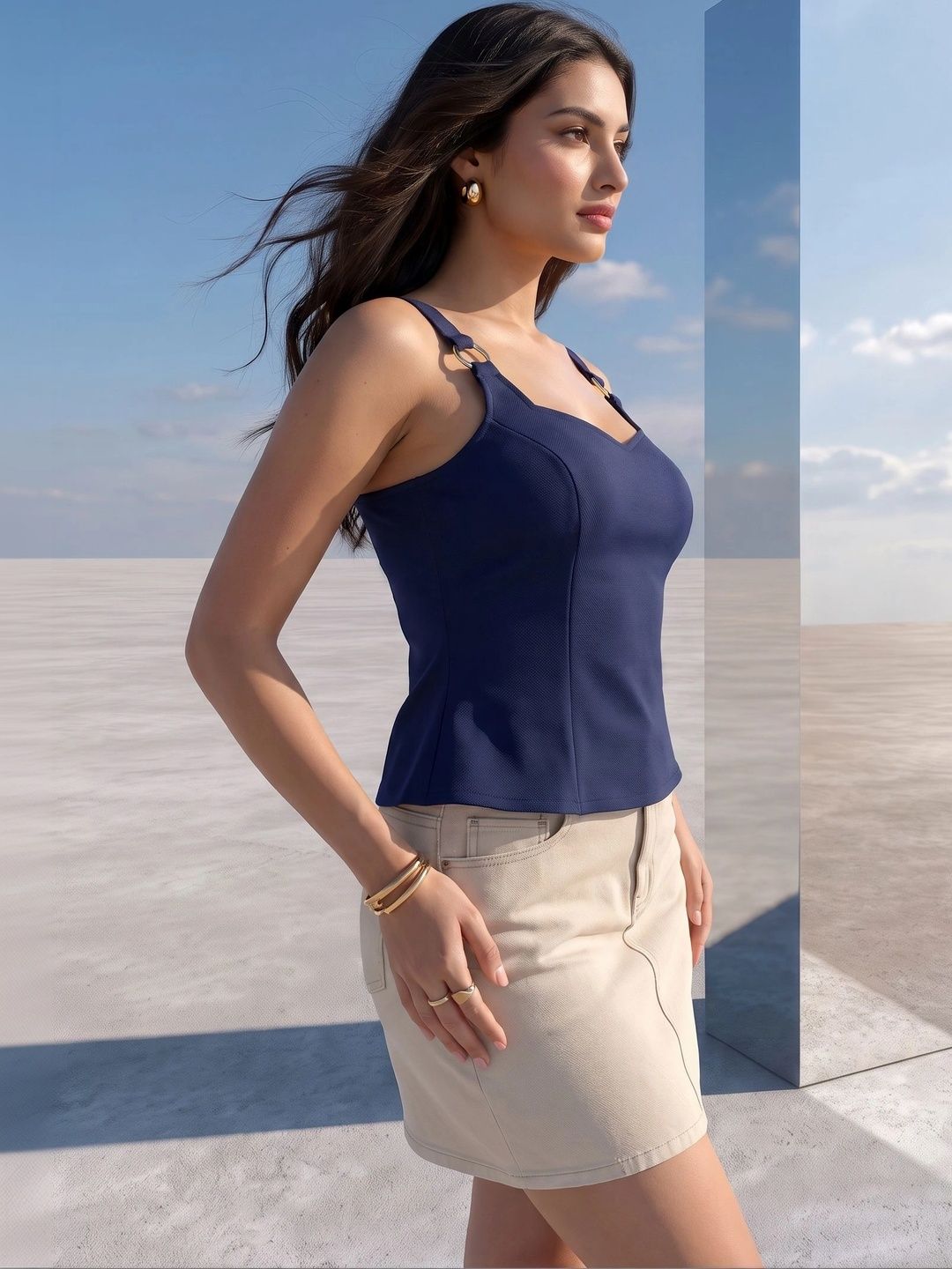 Mamicha Sweetheart Neck Peplum Top