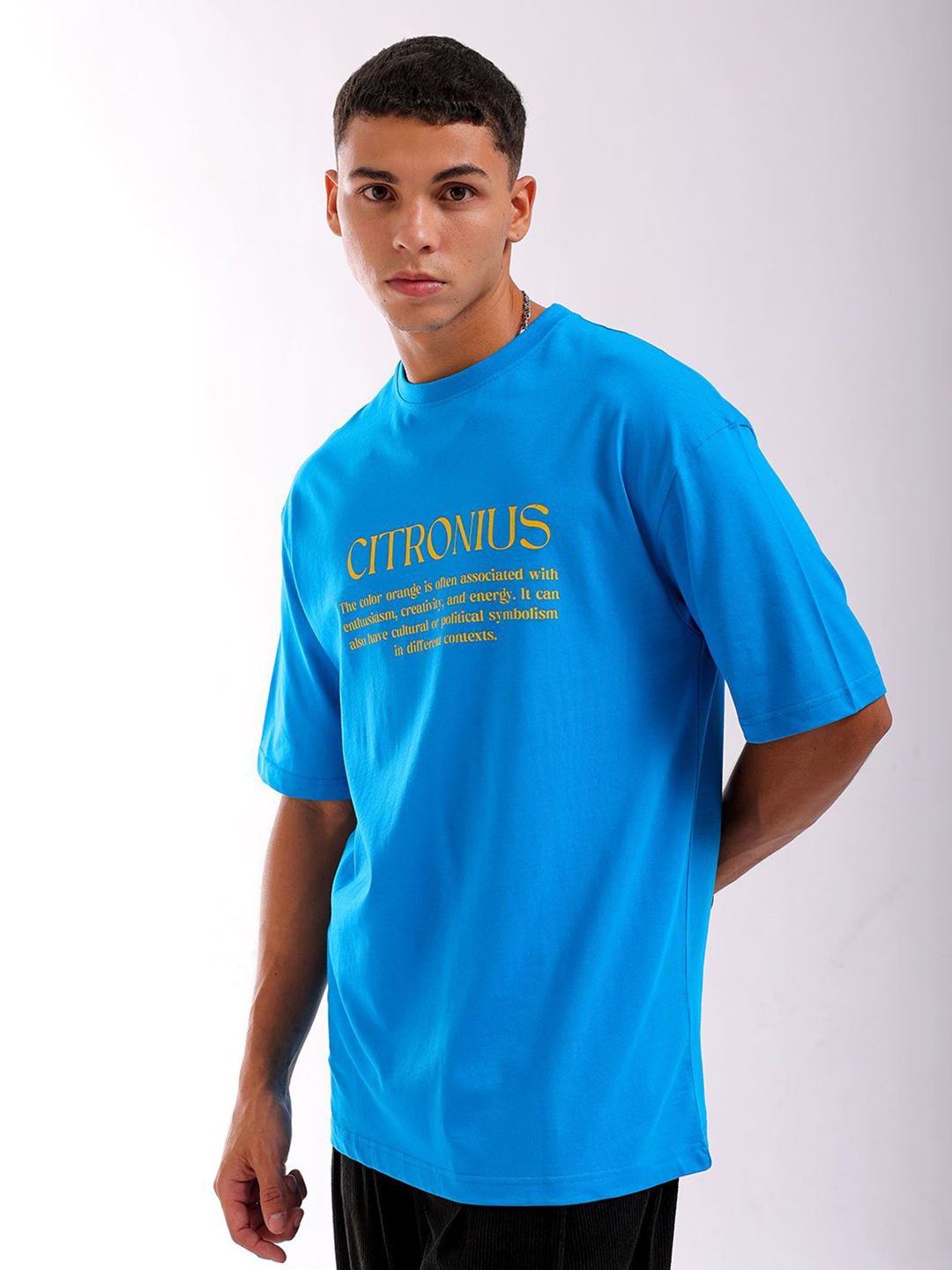 The Indian Garage Co Men Back Printed Boxy Oversized Pure Cotton Round Neck T-shirt