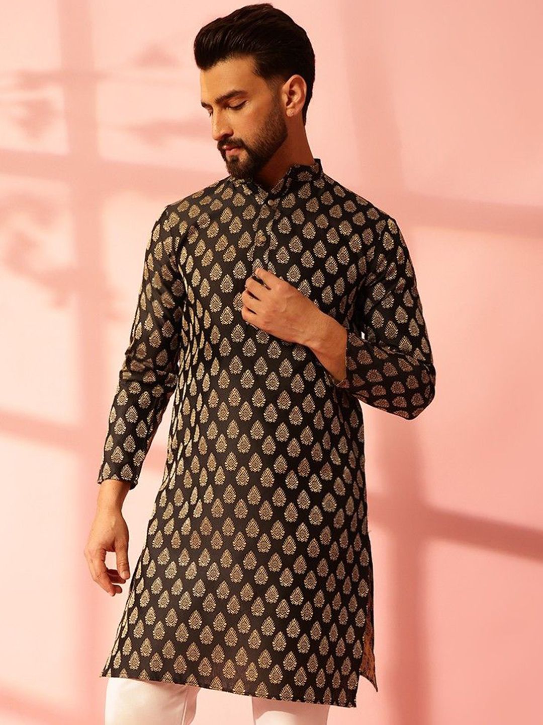 Anouk Ethnic Motifs Woven Design Jacquard Silk Straight Kurta