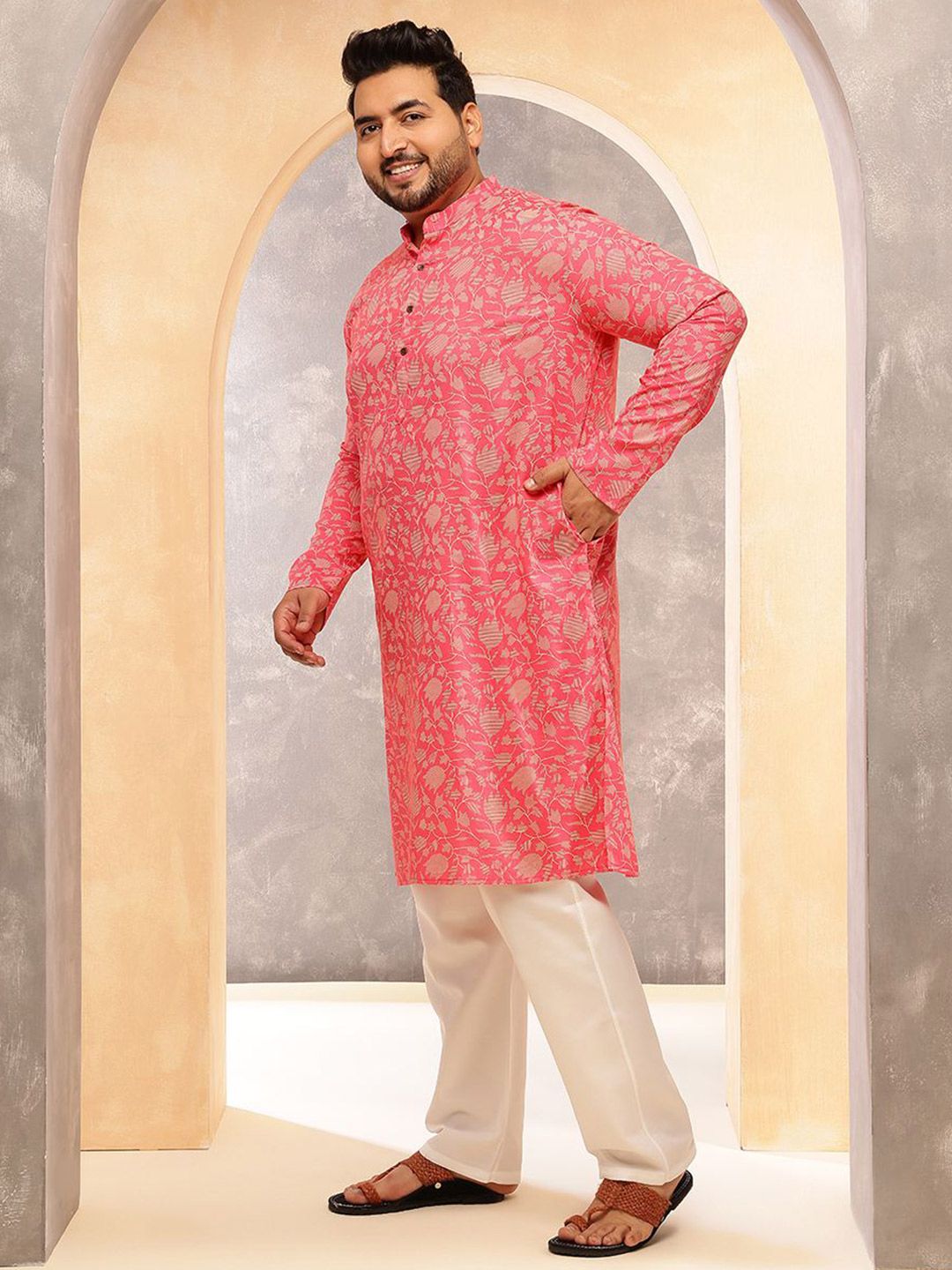 SOJANYA PLUS Men Floral Printed Daily Cotton Straight Kurta
