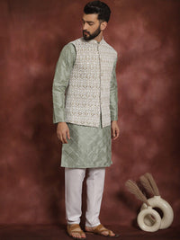 Anouk Ethnic Motifs Embroidered Regular Thread Work Kurta with Churidar & Nehru Jacket