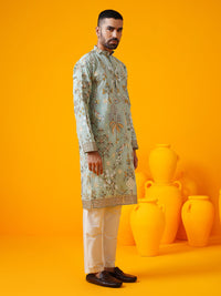 SOJANYA LUXE Kolar Mandarin Sulam Bunga Georgette Kurta Lurus Dengan Seluar