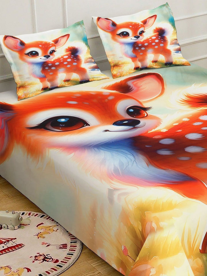 KLOTTHE Orange Animal Printed 400 TC King Superfine Bedsheets
