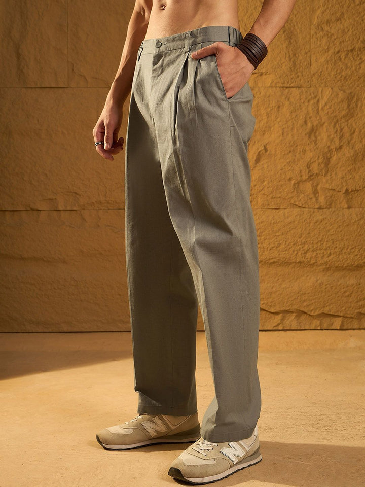 Dennison Men Textured Double Pleated Korean Baggy Fit Trouser