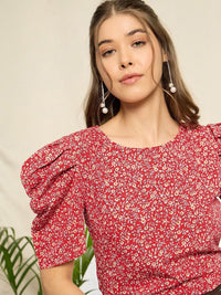 Berrylush Floral Print Puff Sleeve Top
