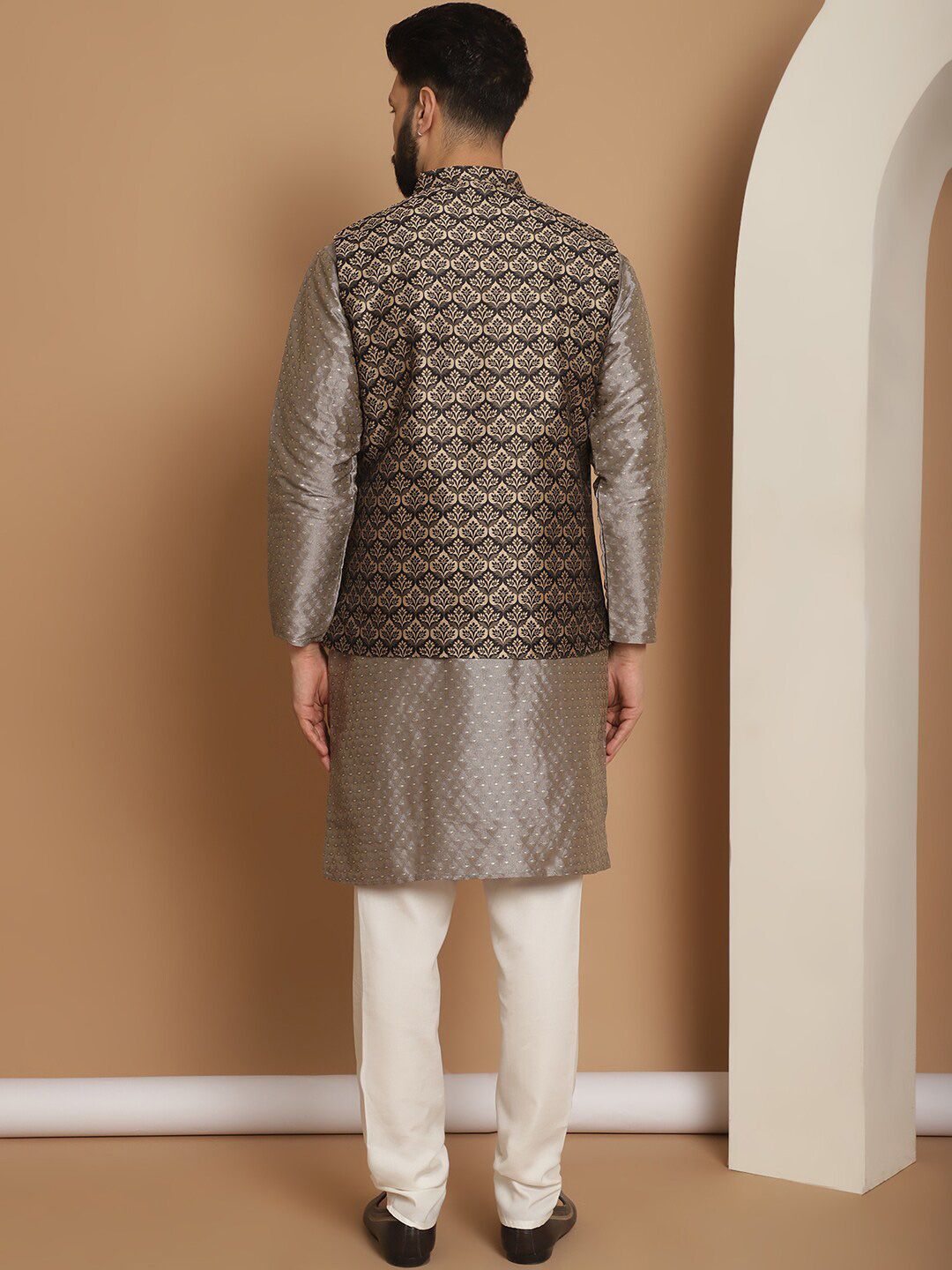 Anouk Woven Design Regular Kurta With Churidar & Nehru jacket