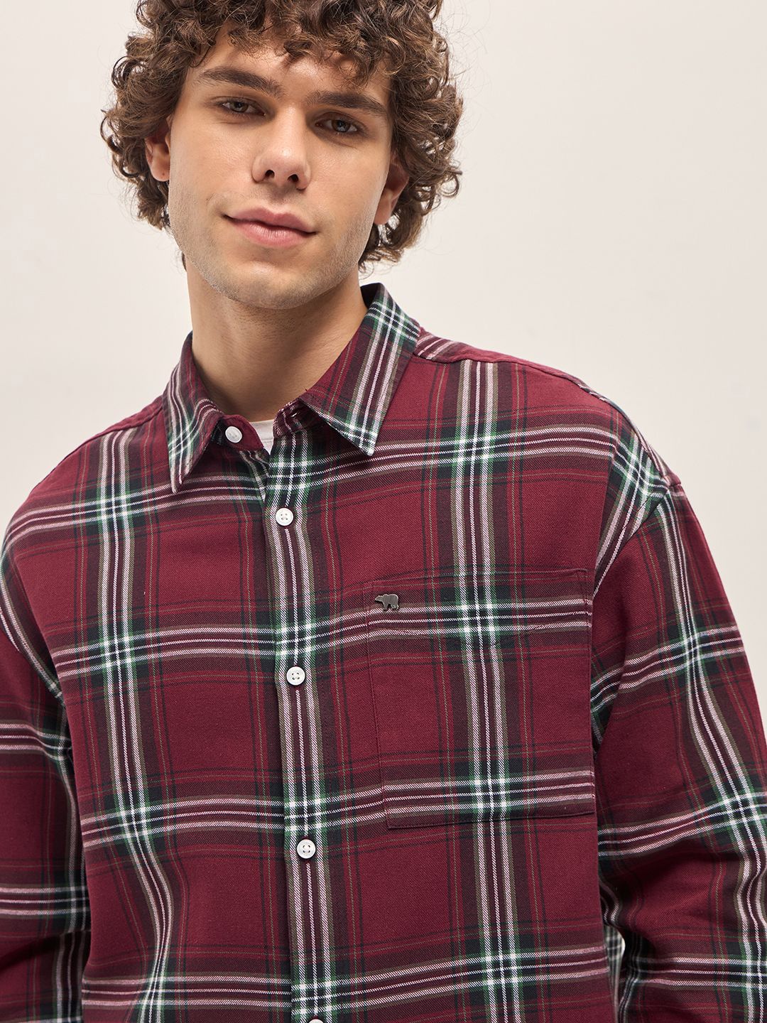THE BEAR HOUSE Men Spread Collar Tartan Checked Cotton Relaxed Fit Casual Shirt