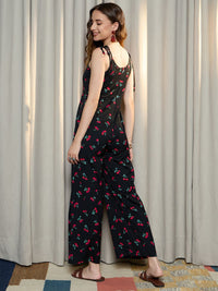 Berrylush Floral Printed Shoulder Straps Basic Jumpsuit