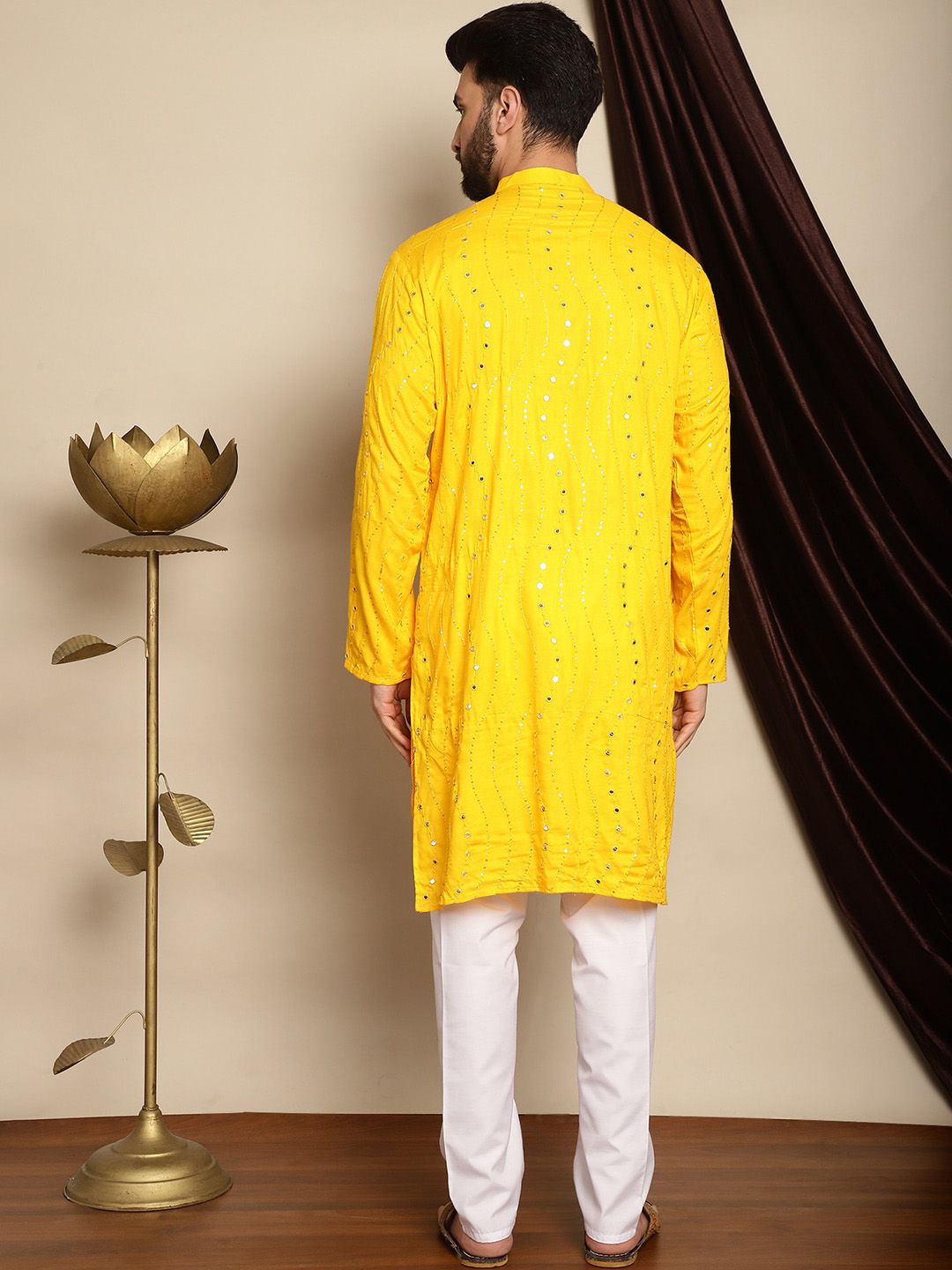 Anouk Navy Blue Embroidered Sequinned Pure Cotton Kurta with Churidar