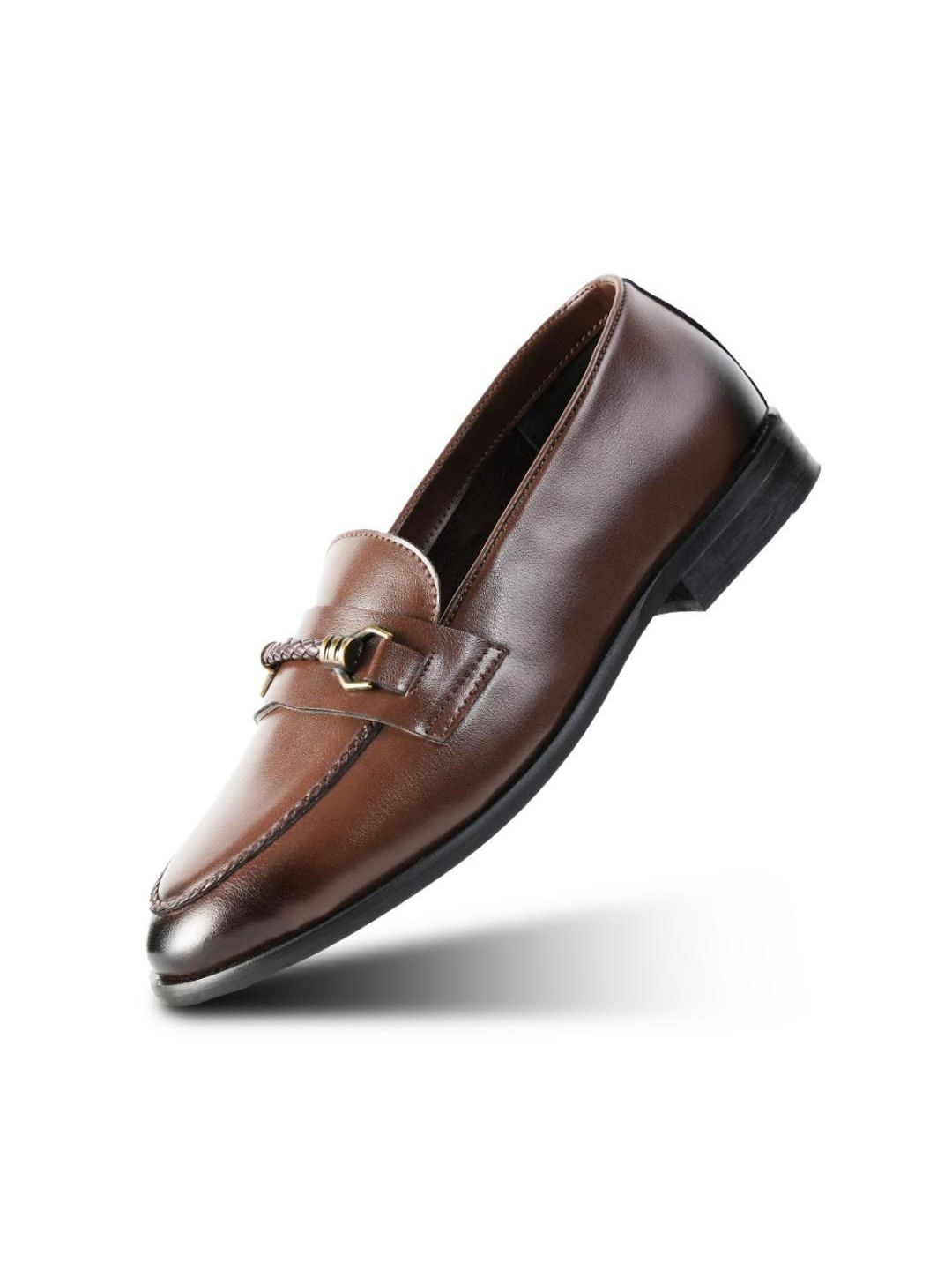 Monkstory Men Jalinan-Bit Horsebit Loafers Berwarna Perang