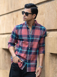 Powerlook Men Tartan Checked Button-Down Collar Cotton Casual Shirt