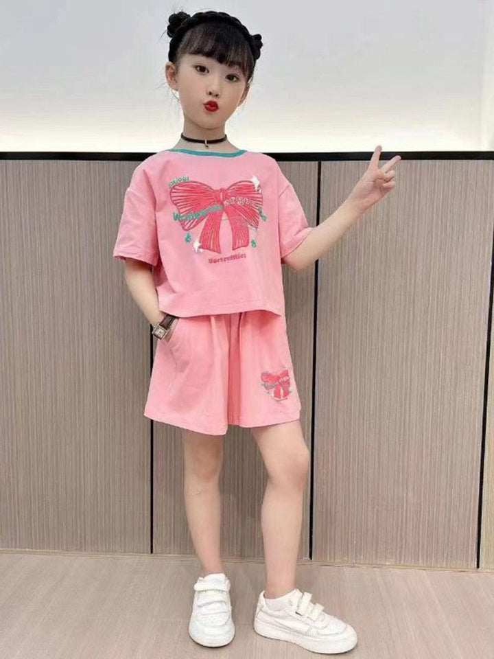 YK Girls Printed Round Neck T-Shirt With Shorts