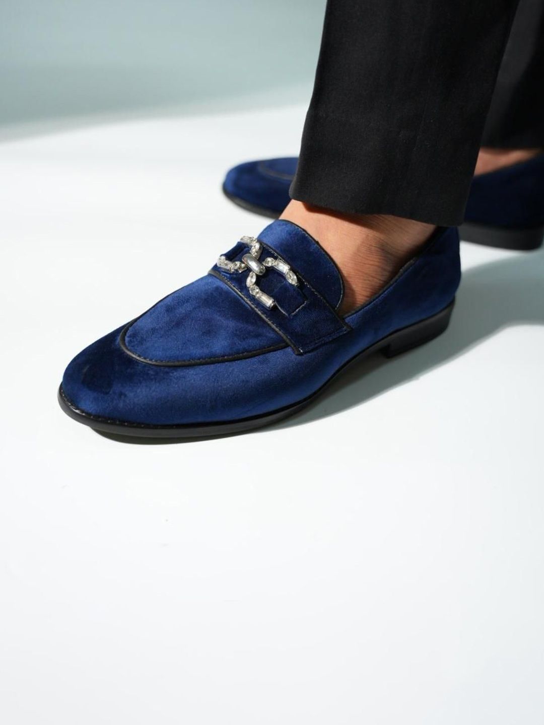 MONKSTORY Men Blue Crystal Bit Loafers